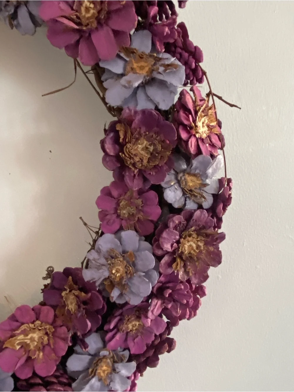 Purple Floral 20” Pinecone Spring/Summer Door Wreath